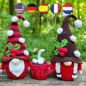 Gnomes cocoa,Christmas gnome,Crochet gnome amigurumi pattern,gnome santa, Crochet PDF pattern (English_US terms,German,Spanish,French,Dutch)