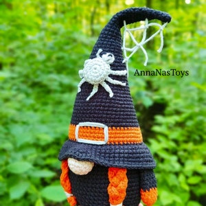 Gnome ghost,gnome candy corn,witch with a broom,black witch and green witch,Crochet Halloween decor, Crochet PDF pattern English_US terms image 6