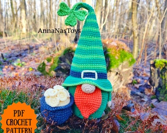 St Patrick gnome, Crochet gnome amigurumi pattern, St. Patrick's Day amigurumi gnome, Crochet PDF pattern (English_US terms)