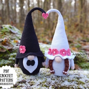Gnome bride and groom, Crochet wedding decor patterns, PDF pattern (US_term), Crochet wedding decorations, wedding gift