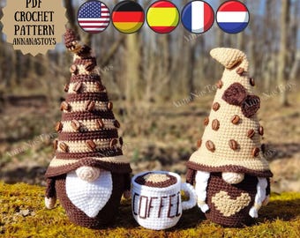 Coffee Gnomes: Crochet Amigurumi Pattern for Cozy Decor - PDF Download (English_US terms, German,Spanish,French,Dutch)