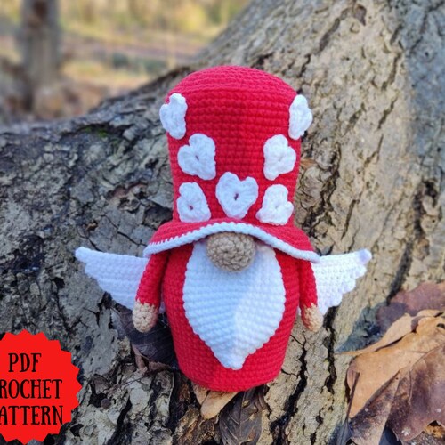 Gnome Red Valentin With Wings Crochet Gnome Amigurumi Etsy