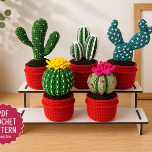 5 in 1 - Cacti in Pots, amigurumi succulent, potted plant, Crochet PDF pattern (English_US terms,  German, Spanish, French, Dutch)