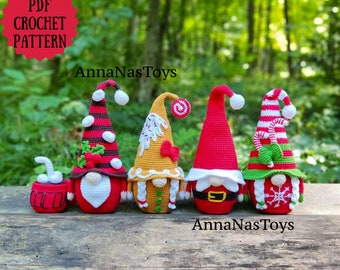 Christmas gnome, gnome cocoa, gnome gingerbread and gnome Santa, Crochet gnome amigurumi pattern, Crochet PDF pattern (English_US terms)