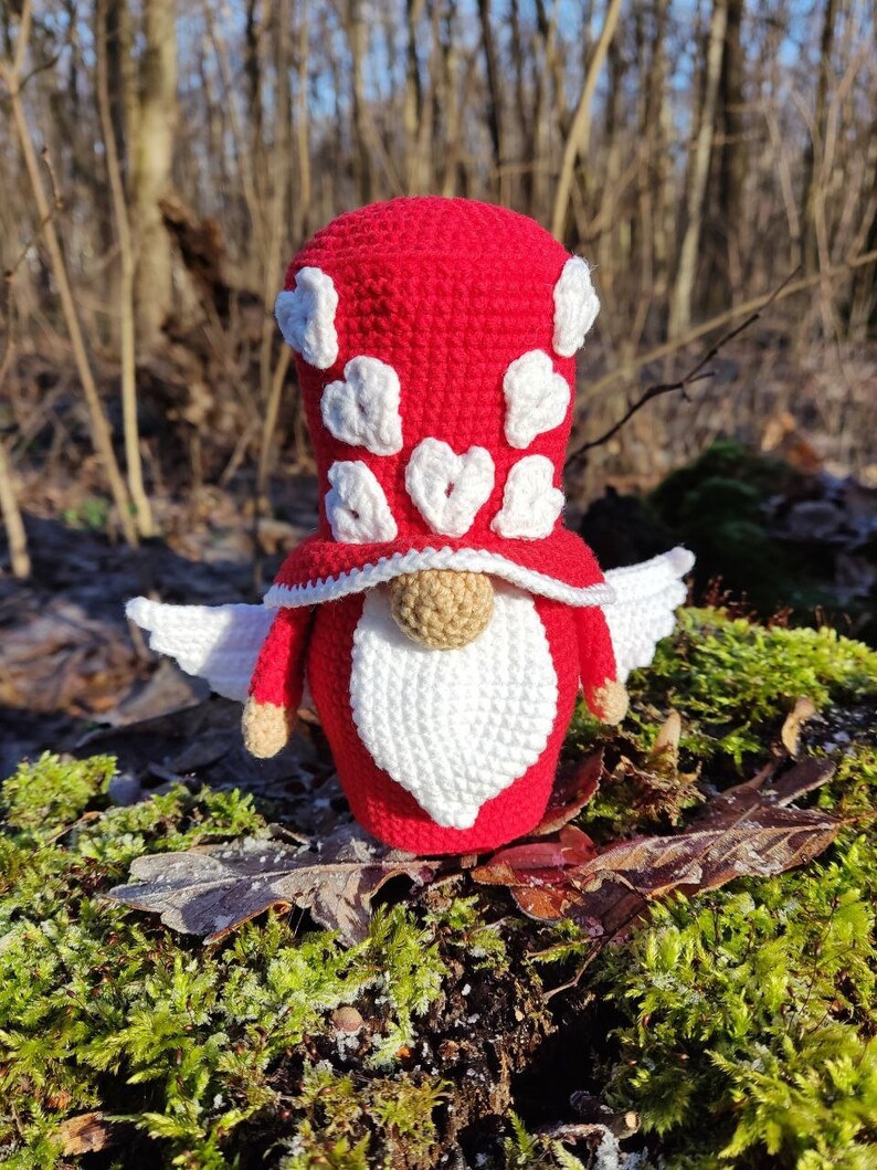 Gnome Red Valentin With Wings Crochet Gnome Amigurumi Etsy
