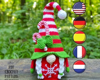 Christmas gnome (girl), Crochet gnome amigurumi pattern, gnome Santa, Crochet PDF pattern (English_US terms,German,Spanish,French,Dutch)