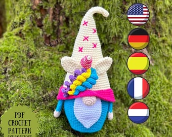 Gnome unicorn, fairy gnome, Crochet gnome amigurumi pattern, Crochet PDF pattern (English_US terms, German,Spanish,French,Dutch)