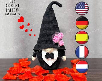 Gnome groom, Crochet wedding decor patterns, PDF pattern,Crochet wedding decorations(English_US terms,German,Spanish,French,Dutch)