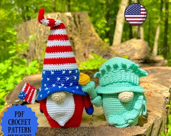 USA Patriotic Gnome (boy) and Statue of Liberty, Crochet Pattern - Independence Day Decor, 4th of July, PDF pattern (English_US terms)