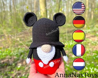 Gnome Mouse boy, fairy gnome, Crochet gnome amigurumi pattern, Crochet PDF pattern (English_US terms, German,Spanish,French,Dutch)