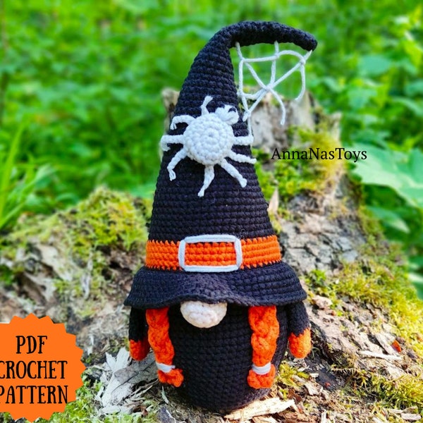 Black witch, Crochet gnome amigurumi pattern, Crochet Halloween decor, Crochet PDF pattern (English_US terms)