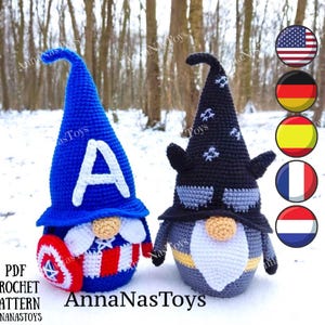Gnome America and Gnome Bat, Hero Gnome, Crochet gnome amigurumi pattern, Crochet Pattern PDF (English_US terms,German,Spanish,French,Dutch)