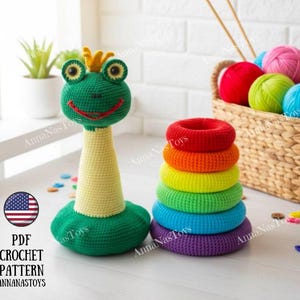Bunter Regenbogen Frosch Stapel Ringe Häkelanleitung - PDF-Download