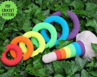 Crochet amigurumi toy rainbow stacking rings PDF pattern (English_US terms, Español, Deutsch, Italiano)