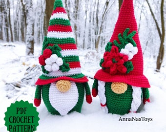 Christmas gnomes, Crochet gnome amigurumi pattern, gnome santa, gnome girl, Crochet PDF pattern (English_US terms)