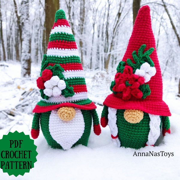 Christmas gnomes, Crochet gnome amigurumi pattern, gnome santa, gnome girl, Crochet PDF pattern (English_US terms)