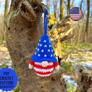 USA Patriotic American Gnome - keychain, Crochet Pattern - Independence Day Decor, 4th of July, Crochet PDF pattern (English_US terms)