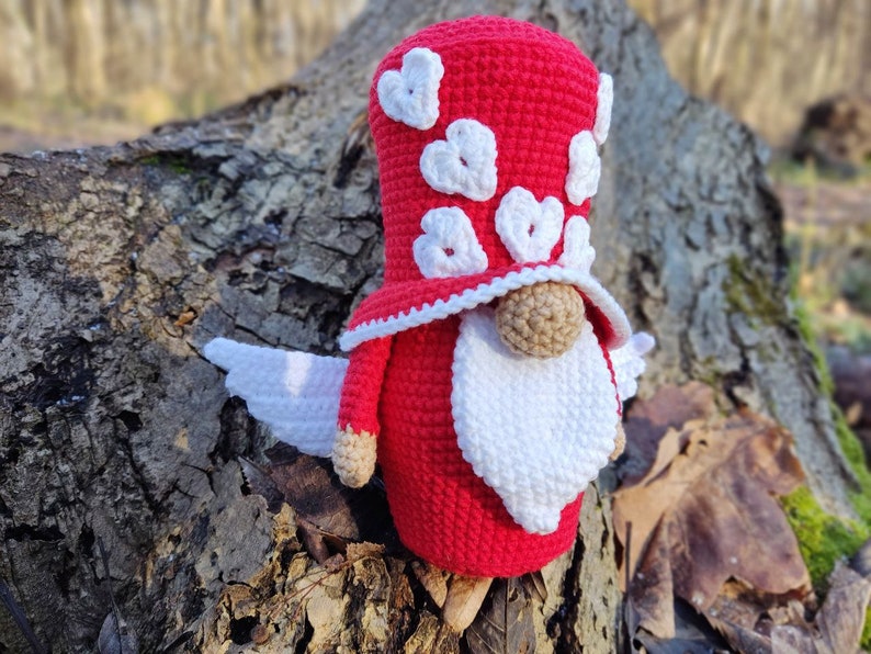 Gnome Red Valentin With Wings Crochet Gnome Amigurumi Etsy