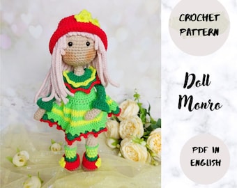 Doll Monro Modello PDF giocattolo amigurumi all'uncinetto (termini inglesi_americani), modello bambola amigurumi all'uncinetto