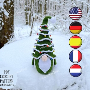 Сhristmas tree gnome, Crochet gnome amigurumi pattern, Сhristmas gnome, Crochet PDF pattern (English_US terms,German,Spanish,French,Dutch)