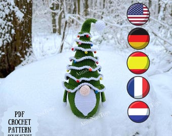 Choinkowy krasnal, Wzór amigurumi na szydełkowego krasnala, Świąteczny krasnal, Wzór PDF na szydełkowy (języki angielski, amerykański, niemiecki, hiszpański, francuski, holenderski)