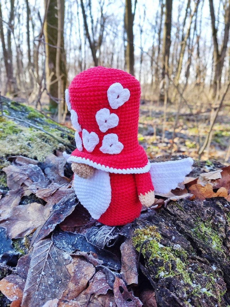 Gnome Red Valentin With Wings Crochet Gnome Amigurumi Etsy