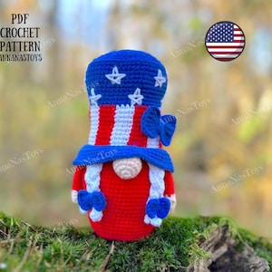 USA Patriotic Gnome ( girl) Crochet Pattern - Independence Day Decor, 4th of July, Crochet PDF pattern (English_US terms)