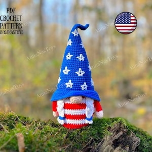 Patriotic gnome USA, Crochet gnome amigurumi pattern, Independence Day pattern, 4th of july decor, Crochet PDF pattern (English_US terms)