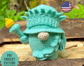 USA Patriotic Gnome, Statue of Liberty, Crochet Pattern - Independence Day Decor, 4th of July, Crochet PDF pattern (English_US terms)