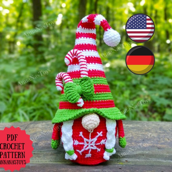 Christmas gnome (girl), Crochet gnome amigurumi pattern, gnome Santa, Crochet PDF pattern (English_US terms, Deutsch)