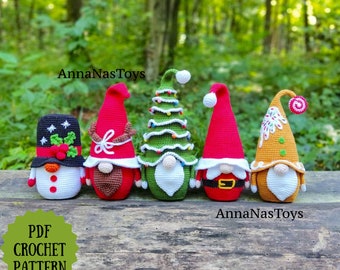 Gnome snowman,gnome deer,Christmas tree gnome,gnome Santa and gingerbread gnome,Crochet gnome pattern,Crochet PDF pattern (English_US terms)