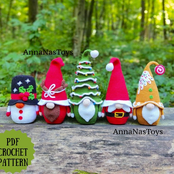 Gnome snowman,gnome deer,Christmas tree gnome,gnome Santa and gingerbread gnome,Crochet gnome pattern,Crochet PDF pattern (English_US terms)