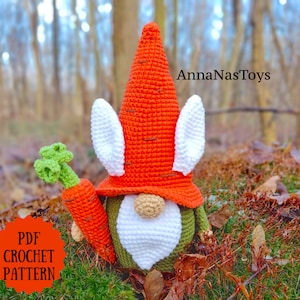 Gnome Carrot, Crochet gnome amigurumi pattern, Easter bunny and crochet carrot, Crochet PDF pattern (English_US terms)