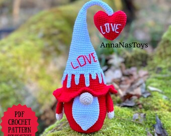 Gnome Valentin, Crochet gnome amigurumi pattern, Valentines day gnome, Valentines day gift, Crochet PDF pattern (English_US terms)