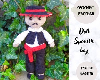 Doll Spanish boy Crochet PDF pattern (English_US terms), amigurumi doll crochet pattern