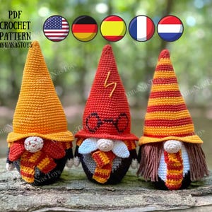 Gnomes Harry, Ron and Hermione, Crochet gnome amigurumi, Fairy Tale gnome,Crochet PDF pattern(English_US terms, German,Spanish,French,Dutch)