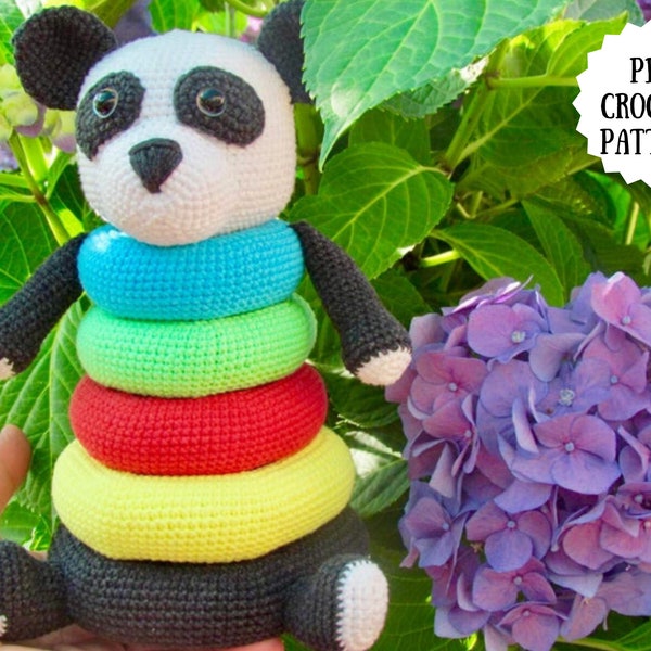 Crochet amigurumi toy Colored Panda Stacking rings PDF pattern (English_US terms)