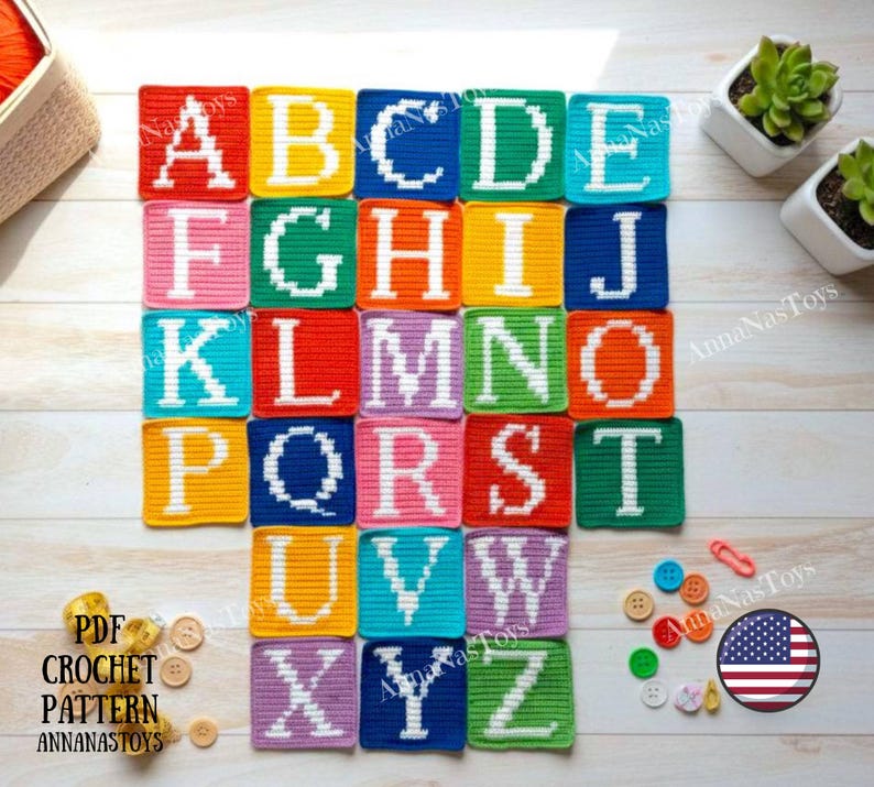 Litery alfabetu angielskiego (od A do Z), wzór PDF na szydełko (terminy angielskie i amerykańskie), wzór na amigurumi z alfabetem zdjęcie 1