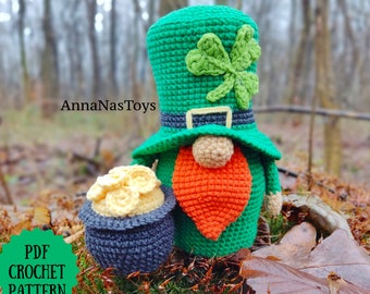 St Patrick gnome, Crochet gnome amigurumi pattern, St. Patrick's Day amigurumi gnome, Crochet PDF pattern (English_US terms)