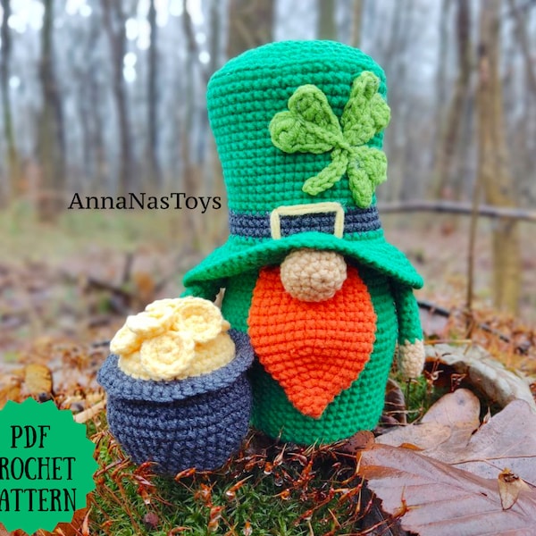 St Patrick gnome, Crochet gnome amigurumi pattern, St. Patrick's Day amigurumi gnome, Crochet PDF pattern (English_US terms)