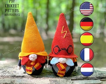 Gnomes Harry and Ronald,Crochet gnome amigurumi pattern,Fairy Tale gnome,Crochet PDF pattern (English_US terms, German,Spanish,French,Dutch)