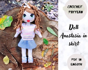 Doll Anastasia in skirt Crochet PDF pattern (English_US terms), amigurumi doll crochet pattern