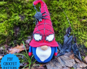 Gnome spider, Crochet gnome amigurumi pattern, hero gnome, Crochet PDF pattern (English_US terms)