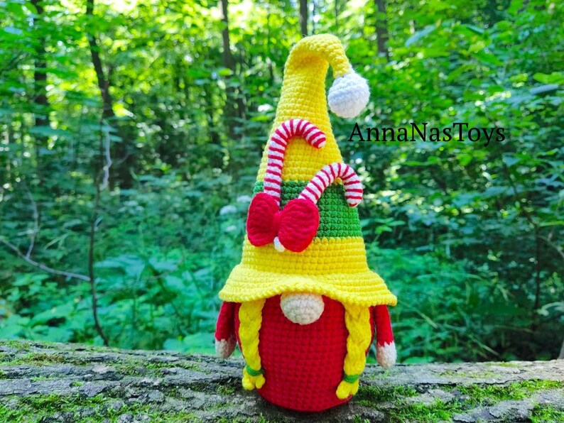 Christmas Gnome girlwith Candy Canes,crochet Gnome Amigurumi Pattern