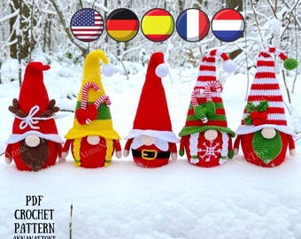 Christmas gnomes, gnome deer and gnome Santa, Crochet gnome amigurumi pattern, Crochet PDF pattern (English_US terms,German,Spanish,French)