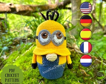 Wichtel Minioon, Gnom, Fee, Gnom, Gehäkelte Amigurumi Häkelanleitung, PDF Häkelanleitung (Englisch, Spanisch, Französisch, Niederländisch)