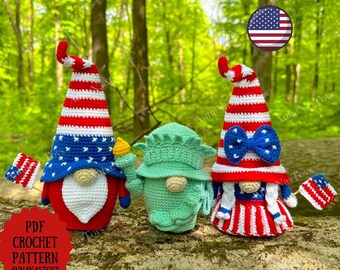 USA Patriotic Gnomes and Statue of Liberty, Crochet Pattern - Independence Day Decor, 4th of July, PDF pattern (English_US terms)