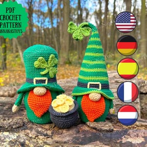 St Patrick gnomes,Crochet gnome amigurumi pattern,St. Patrick&#39;s Day gnome,Crochet PDF pattern (English_US terms,German,Spanish,French,Dutch)