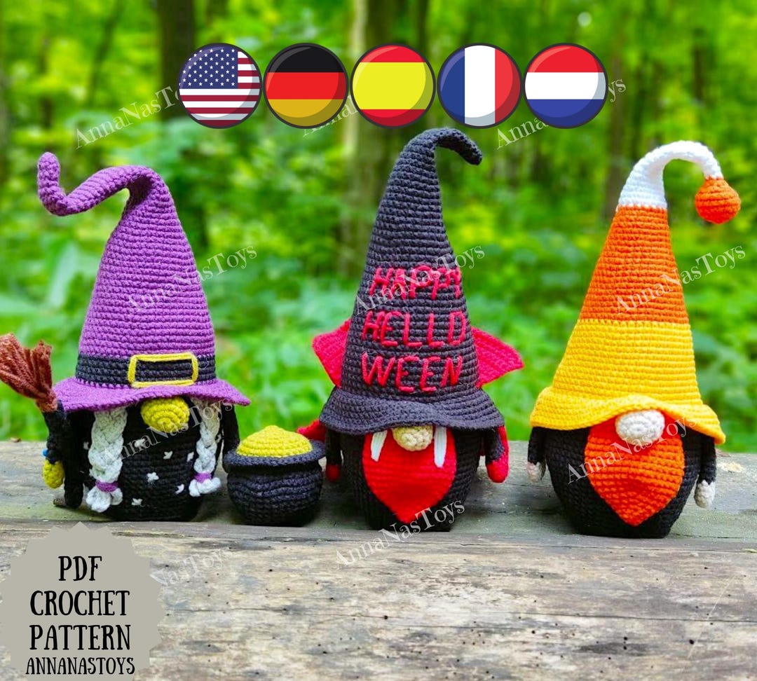 Witch With a Green Nose,gnome Candy Corn and Vampire,halloween Pattern ...