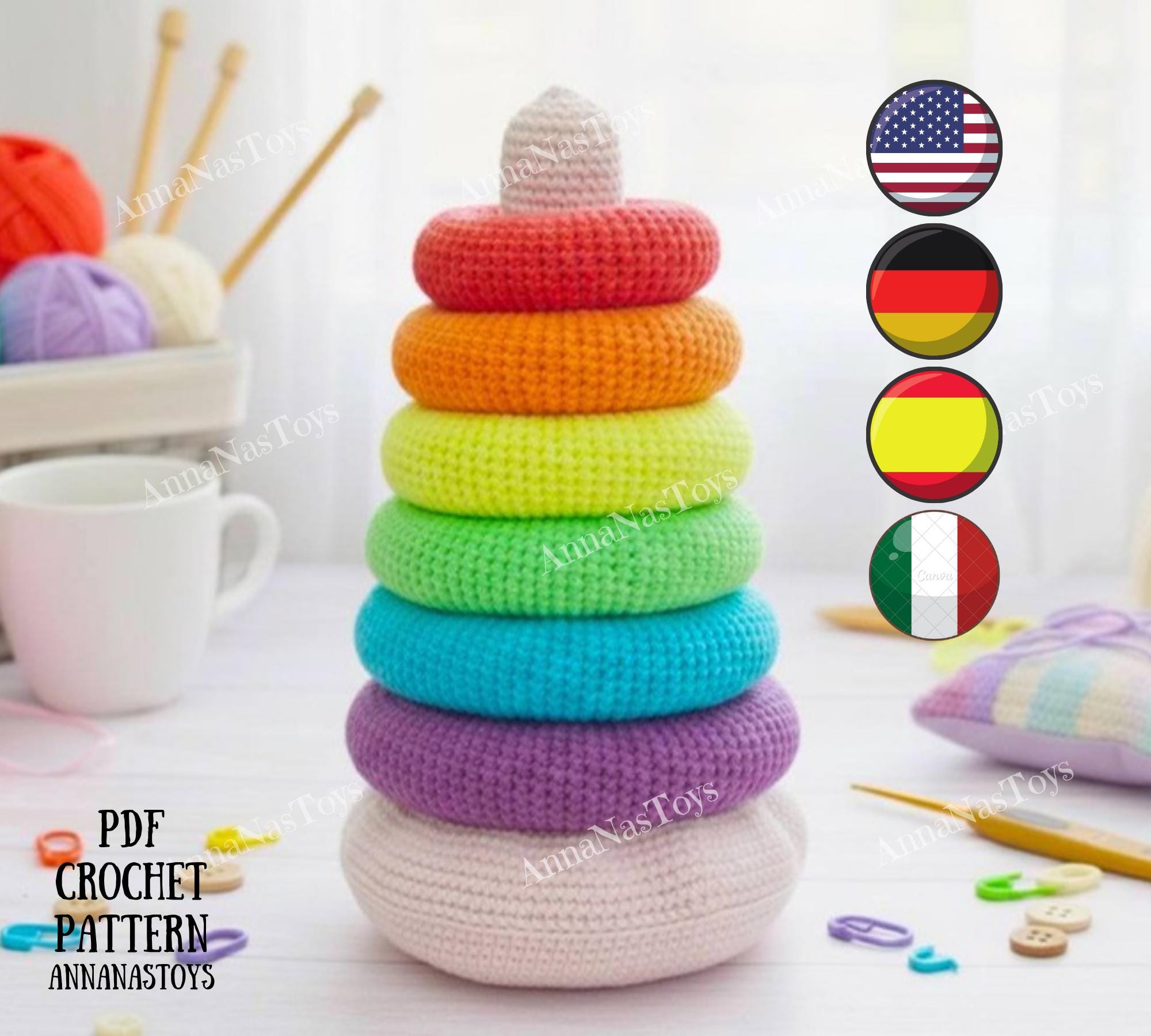 Crochet Amigurumi Toy Rainbow Stacking Rings PDF Pattern (english_us ...